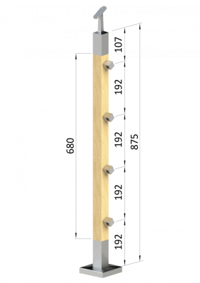 Dřevěný sloup, vrchní kotvení, průchozí, 4 řadový, vrch nastavitelný (40x40mm), materiál: buk, broušený povrch bez nátěru