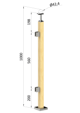 Dřevěný sloup, vrchní kotvení, výplň: sklo, levý