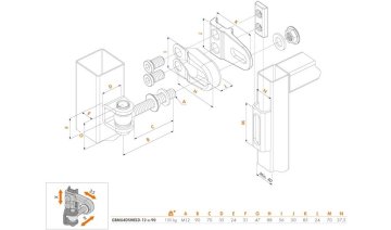 LOCINOX® GBMU4DSHIELD navařovací pant M12, otevíratelný 180°, nastavitelný 3D, zvýšená bezpečnost, částečně pozinkovaný