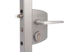 LOCINOX® Zámkový set LAKQ U2 pro profil Ø80 - Ø100 mm (kazeta, zámek, hliníkové kliky, cylindrická vložka), stříbrná