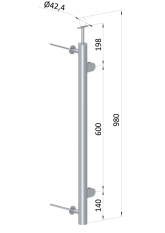 Nerezový sloup, boční kotvení, výplň: sklo, pravý, vrch pevný, (ø42.4x2 mm), broušená nerez K320 /AISI304