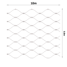 Nerezová lanková síť, 0,8x10 m (šxd), oko 60x104 mm, průměr lanka 2 mm, AISI316