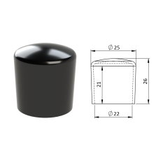 Vnější krytka PVC ø 25 x 26 mm, otvor 22 x 21 mm, černá