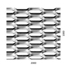 Tahokov Zn, kosočtvercové oko: 44x12mm, mostík: 5mm (2000x1000x1.5mm), orientace oka: rozměr oka 44mm je rovnoběžná s rozměrem tabule 2000mm