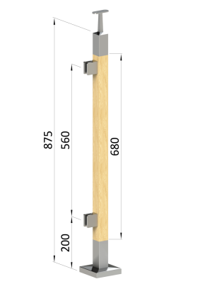 Dřevěný sloup, vrchní kotvení, výplň: sklo, levý, vrch pevný (40x40 mm), materiál: buk, broušený povrch s nátěrem BORI (bezbarvý)
