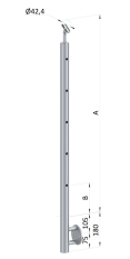 Nerezový sloup, boční kotvení, 5 děrový průchodný, vrch nastavitelný (ø 42,4x2 mm), broušená nerez K320 / AISI304