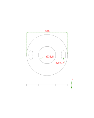 Kotvící plotna (ø80 mm) na trubku ø33,7 mm (otvor ø33,8 mm), bez povrchové úpravy / AISI304