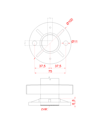 Nerezový sloup, vrchní kotvení, 4 děrový, rohový: 90°, vrch pevný, (ø42,4x2 mm), broušená nerez K320 / AISI304