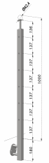 Nerezový sloup, boční kotvení, 6 děrový koncový, levý, vrch pevný, (40x40 mm), broušená nerez K320 / AISI304
