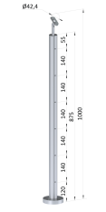Nerezový sloup, vrchní kotvení, 6děrový, lanko, průchozí