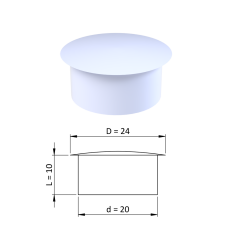 Vnitřní krytka kulatá ø 24 mm, otvor ø 20 mm, bílá, plast