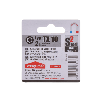 2 dílny blister bitů TX-10, délka 25mm