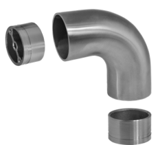 Spojovací oblouk s mezikusem (ø 42 mm), 90° , na dřevěné madlo EDB-S, broušená nerez K320 / AISI304