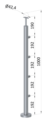 Nerezový sloup, vrchní kotvení, 4 řadový průchodný, vrch pevný, (ø42,4x2 mm), broušená nerez K320 / AISI304