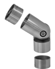 Spojovací oblouk s kloubem s mezikusem (ø 42 mm), nastavitelný, na dřevěné madlo EDB-S, broušená nerez K320 / AISI304