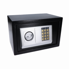 Nábytkový elektronický trezor (310x200x200mm), tloušťka: dveří 3mm, tělo 1mm, vnitřní rozměry 305x140x195mm, barva: černá, balení obsahuje 4x baterie a kotvy do stěny
