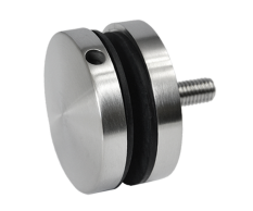 Svorka bodová na sklo 8-16 mm plochá (ø 50 mm / M10), broušená nerez K320 / AISI304, balení obsahuje gumičky na sklo