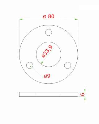 Kotevní deska (ø 80x6 mm) na trubku ø 33,7 mm (otvor ø 33,9 mm), bez povrchové úpravy /AISI304