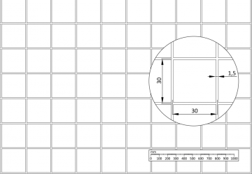 Nerezové svařované síto - cena za 1m2, velikost oka: 30x30mm, Tloušťka drátu: 1.5mm, Šířka: 1000mm, Materiál: AISI304, max. délka 30 metrů