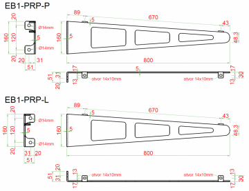 Konzoly pro skleněný přístřešek - set pravá + levá strana, broušená nerez K320 /AISI304, použít držáky EB1-PRJ