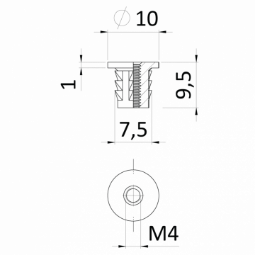 Narážecí matice do dřeva M4x9.4 s vnitřním metrickým závitem, zinková slitina