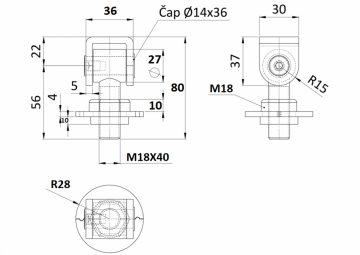 Pant M18 navařovací, otevíratelný 90°, nastavitelný 1D s kontramaticí, částečně pozinkovaný