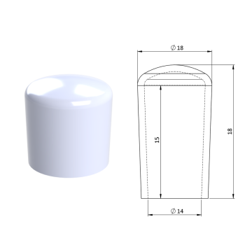 Vnější krytka PVC ø 18 x 18 mm, otvor 14 x 15 mm, bílá