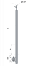 Nerezový sloup, boční kotvení, 4 děrový koncový, levý, vrch nastavitelný (ø 42,4x2 mm), leštěná nerez / AISI304