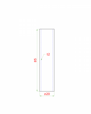 Přechod na vymezení vzdálenosti mezi sloupem (plochý) a kotevní deskou, ø 20x2,0 mm /L:85 mm, bez vnitřního šroubu, broušená nerez K320 / AISI304, bal: 1ks