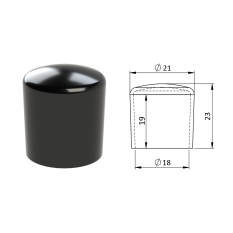 Vnější krytka PVC ø 21 x 23 mm, otvor 18 x 19 mm, černá