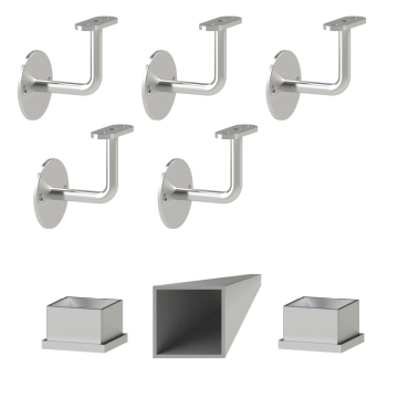 Madlo 4750mm (set:5ks úchyt, madlo 40x40mm s ukončením), brúsená nerez K320 /AISI304