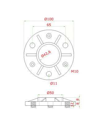 Nastavitelná příruba na trubku ø 42.4mm (ø 102/18-25mm), nerez K320 /AISI304