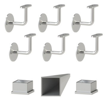 Madlo 5750mm (set:6ks úchyt, madlo 40x40mm s ukončením), brúsená nerez K320 /AISI304