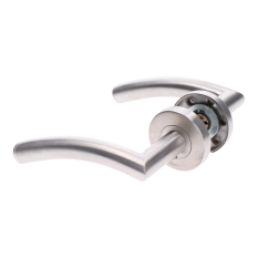 Klika nerezová (pár) bez dolní rozety, balení: 2ks klika + příslušenství k montáži, broušená nerez K320/AISI304, spodní část rozety nerez