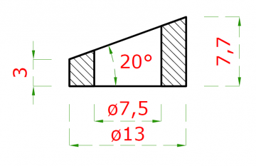Podložka plochá, úhel 20° (ø13x2,75 mm, díra ø7,5 mm), broušená nerez K320 / AISI304