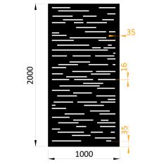 Designová kovová výplň, laserem vypálený vzor 8311, rozměr 1000x2000x2,0 mm +/- 0,5%, výška výpalku 15,5 mm, bez povrchové úpravy, perforace 15%