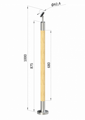 Dřevěný sloup, vrchní kotvení, bez výplně, vrch nastavitelný (ø 42mm), materiál: buk, broušený povrch s nátěrem BORI (bezbarvý)