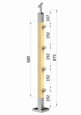 Dřevěný sloup, vrchní kotvení, průchozí, 4 řadový, vrch nastavitelný (40x40mm), materiál: buk, broušený povrch s nátěrem BORI (bezbarvý)