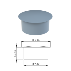 Vnitřní krytka kulatá ø 24 mm, otvor ø 20 mm, šedá, plast