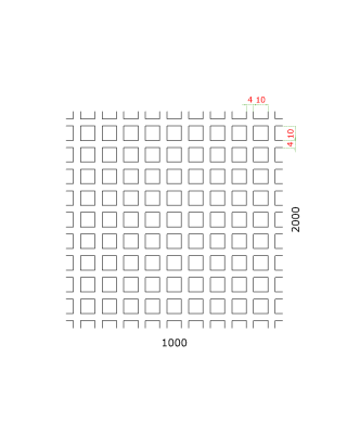 Děrovaný plech čtvercový řadový Fe, otvor: 10x10mm, rozteč: 14mm, (1000x2000x1,0mm)