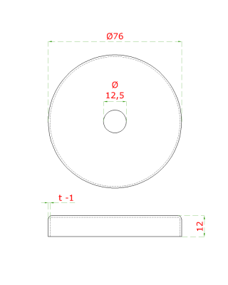 Kryt (ø 76 / 12mm) otvor ø 12.5mm, broušená nerez K320 /AISI304