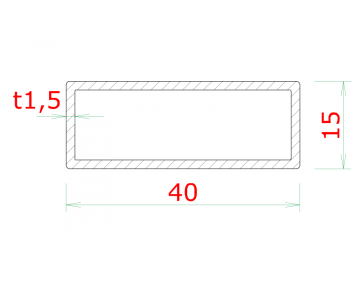 Profil uzavřený 40x15x1.5mm, cena za 1ks (4m), broušená nerez K320 /AISI304