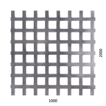 Děrovaný plech čtvercový řadový Fe, otvor: 10x10mm, rozteč: 14mm, (1000x2000x1,0mm)