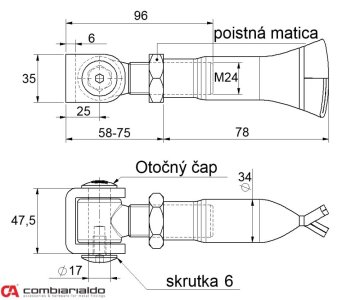 Combi Arialdo závěs M24 na chemickou kotvu, otevíratelný 90°, nastavitelný 1D s kontramaticí, částečně pozinkovaný