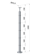 Nerezový sloup, vrchní kotvení, 5děrový, rohový: 90°