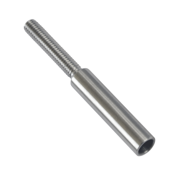 Úchyt (lepící) pro ocelové lanko ø6 mm s vnějším závitem M6 x 30 mm, (ø9 mm / L: 70 mm), broušená nerez K320 / AISI304, použít lepidlo MD-GEL454/20