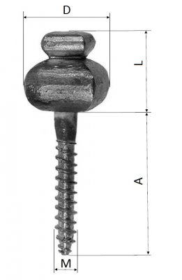 Kovaný šroub do dřeva, čtyřhranný, závit 8mm, D22, L 22mm, A 40mm