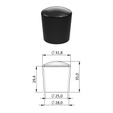 Vnější PVC krytka ø 31,8 x 35 mm, otvor 25 mm, černá