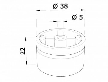 Mezikus (ø 38 mm) na dřevěné madlo EDB-S a nerezové ukončení madla EB1-ND41, nerez bez povrchové úpravy / AISI304