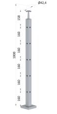 Nerezový sloup, vrchní kotvení, 5děrový rohový